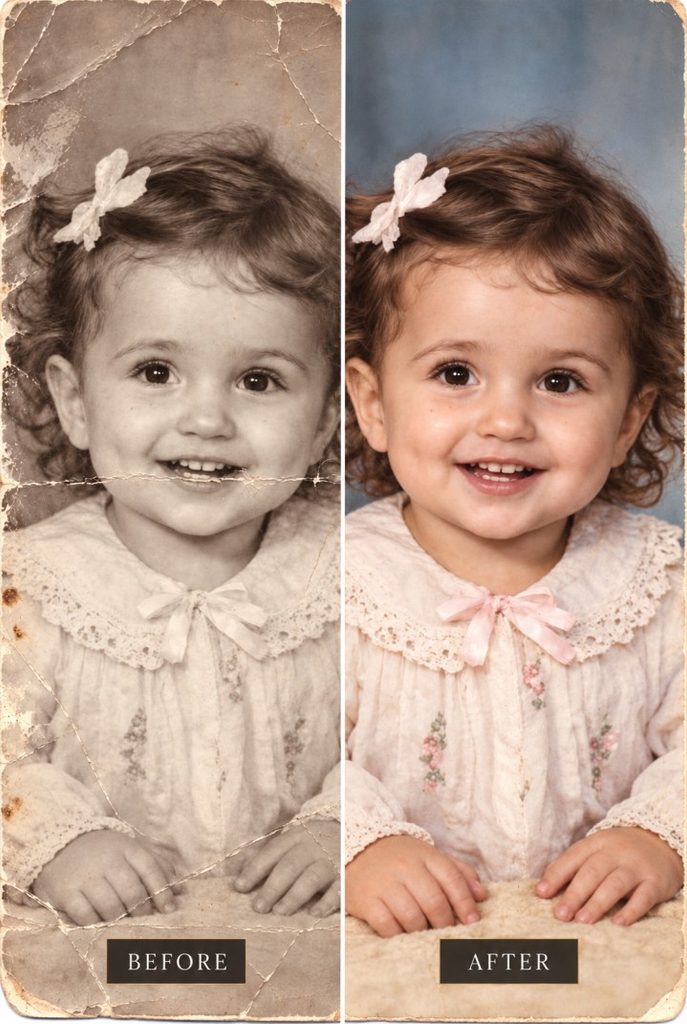 Prompt 1: Restore and Colorize an Old Childhood Photograph