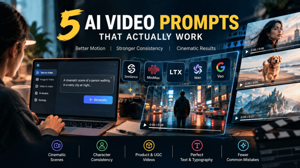 AI video generation models comparison showing cinematic AI-generated video scenes and prompt-based video creation