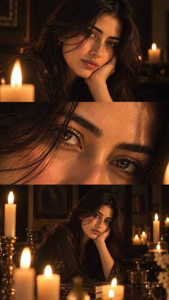 1. Cinematic Three-Panel Candlelight Portrait